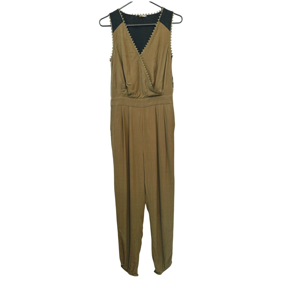 Anthropologie‎ Leifsdottir Sani Lace Olive Green Jumpsuit V-Neck Women's Size 2